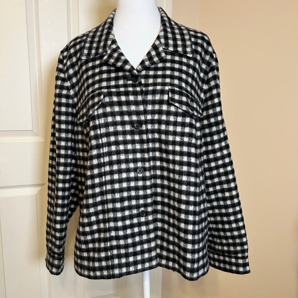 Talbots Black and White Buffalo Plaid Wool Blend Jacket Size 20W Shacket